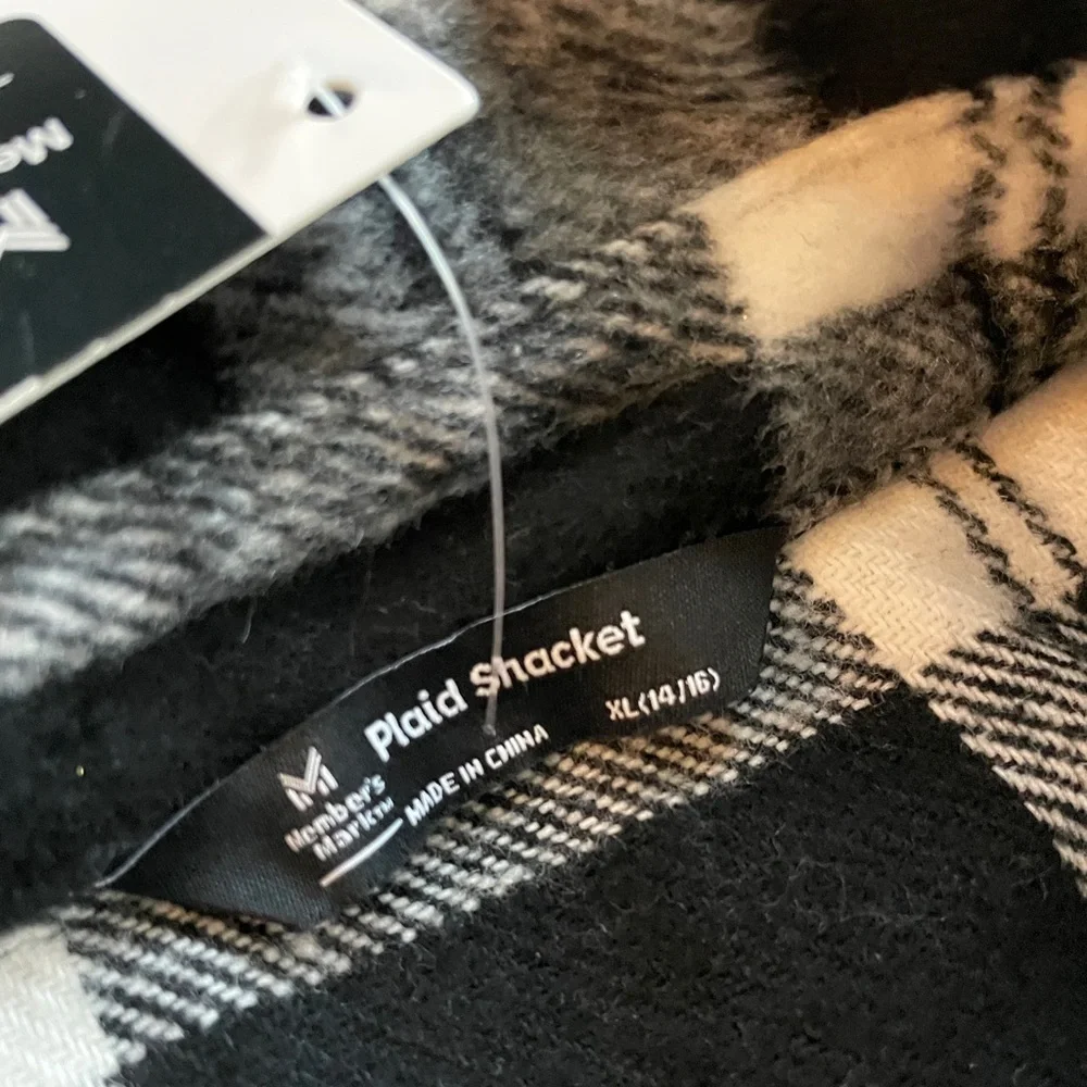 Member's Mark Black White Buffalo Plaid Fleece Shacket Size Youth XL (14/16)